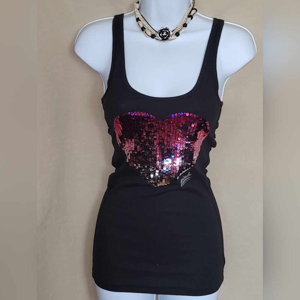 Victoria's Secret Black Fitted Sequin Tank Top - Picture 2 of 5